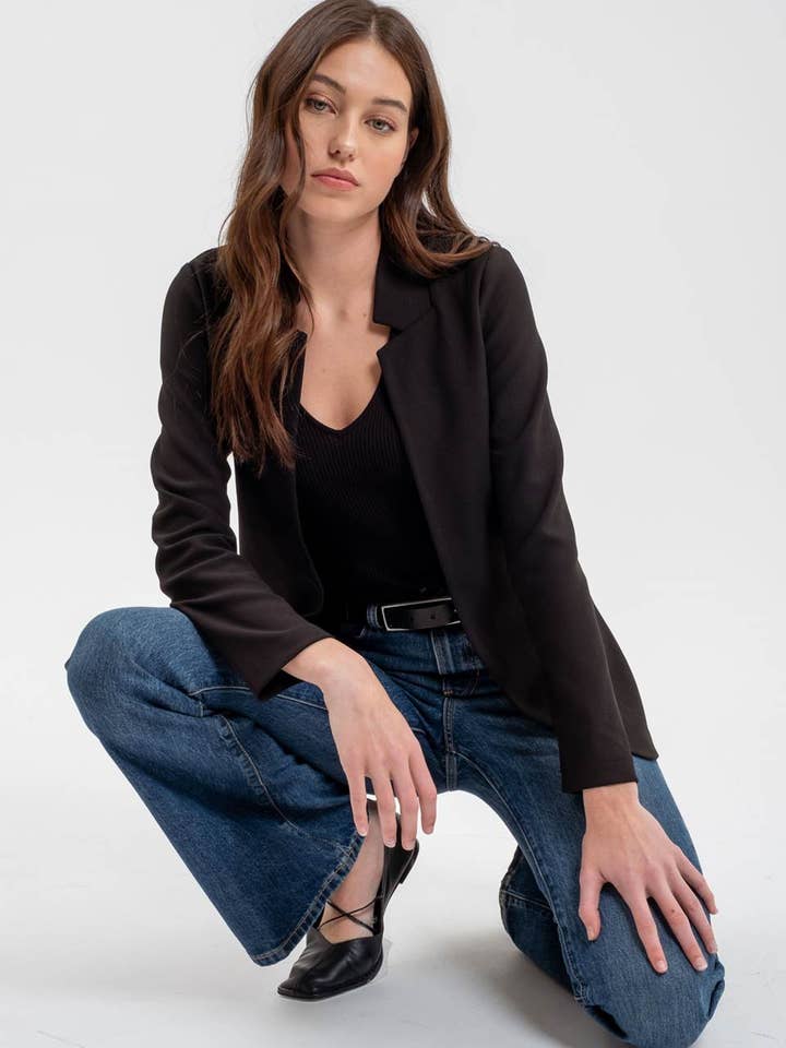 Blu Pepper - Wholesale Blazer - Women's - NOTCH COLLAR LONG SLEEVE LONG LINE BLAZER13