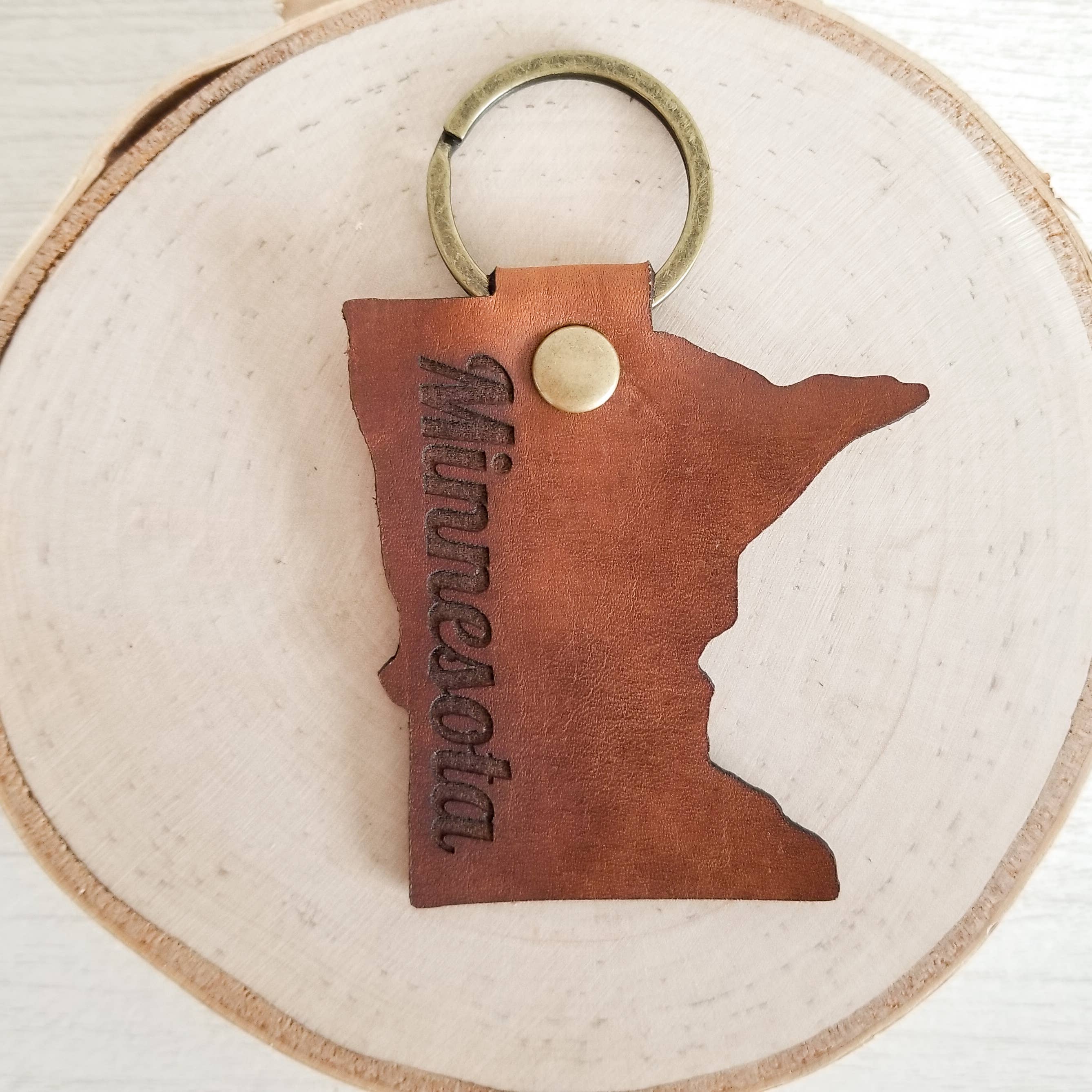 Brown Leather State Keychain for wholesale on Faire6