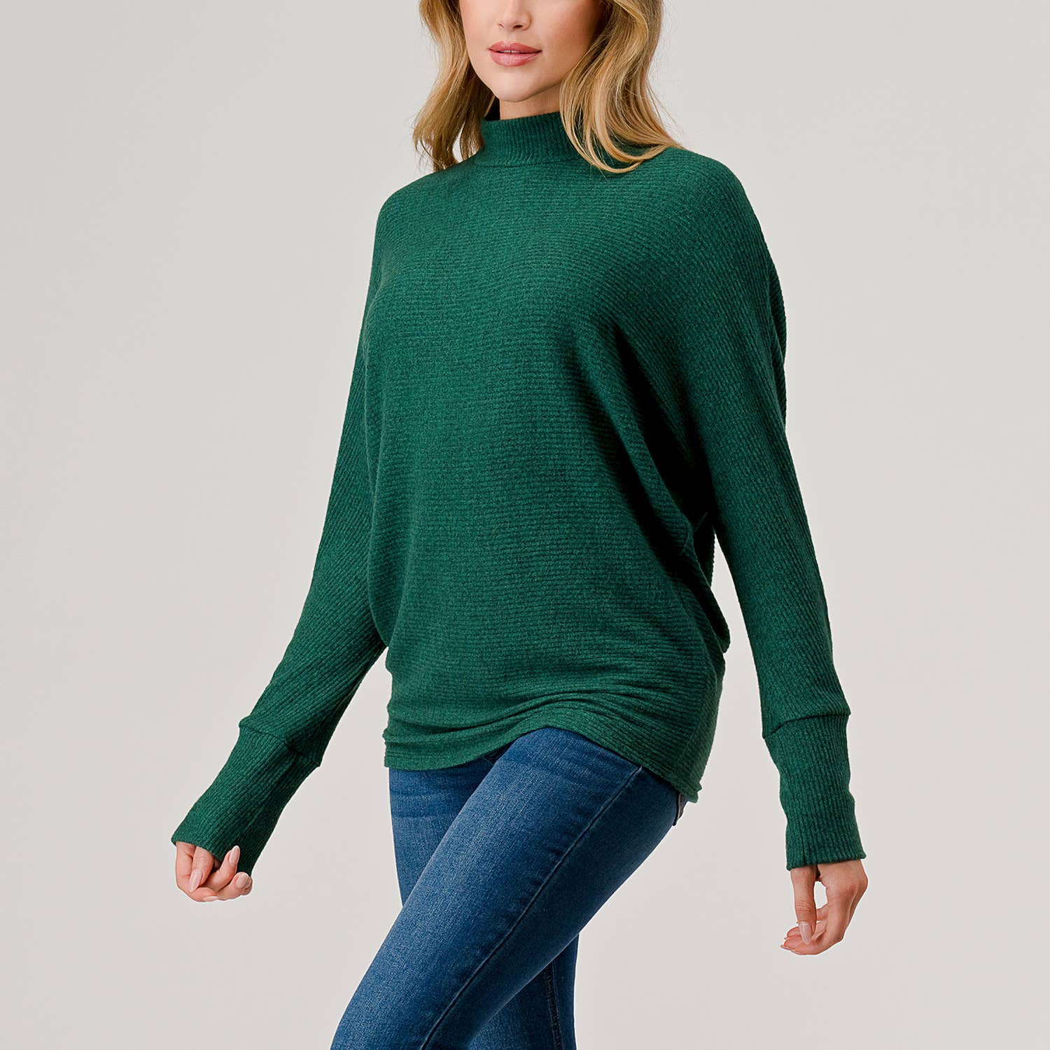 Heimious - Wholesale Knit Top - Women's - Mock Neck Long Dolman Sleeve Ribbed Knit Top, T26146