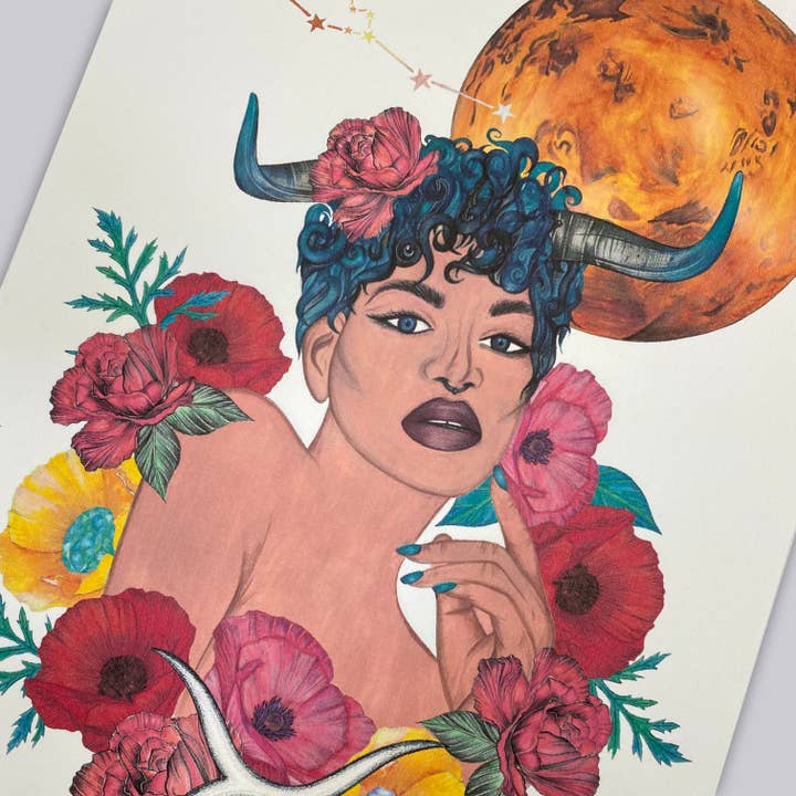 Stier-Göttin Zodiac Kunstdruck für den Großhandel von Autumn Bella Designs