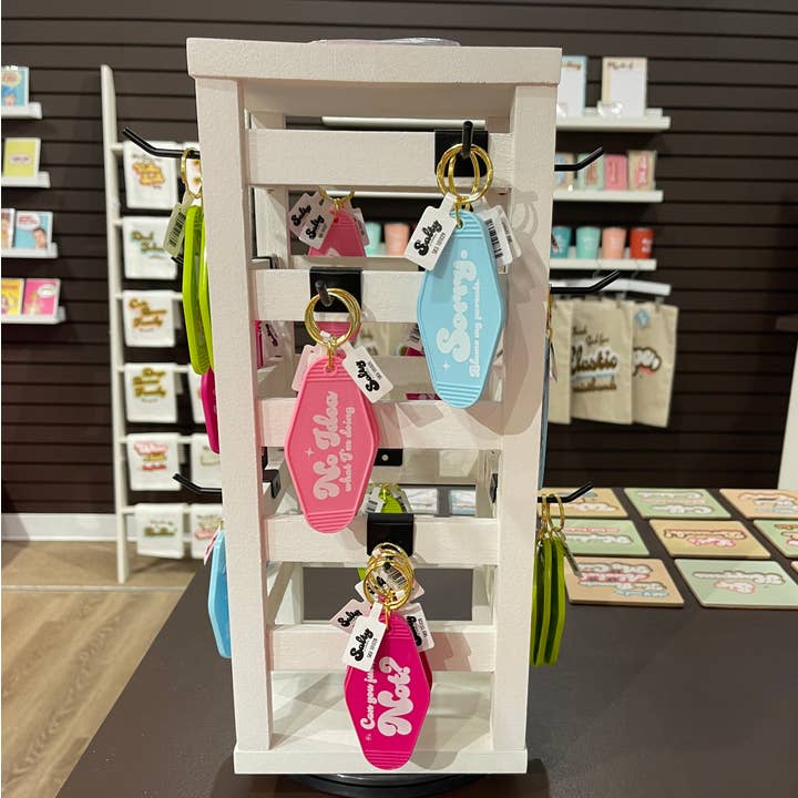 Keychain "Starter Pack": Display + 12 Motel Keychain Styles for wholesale by Papersalt