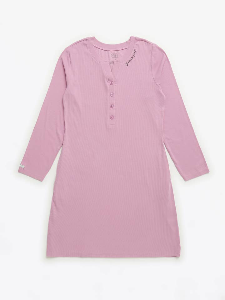 Solid Mauve Womens Nightgown PJ Ribbed Cotton-Bamboo Blend for wholesale by Holy Pals
