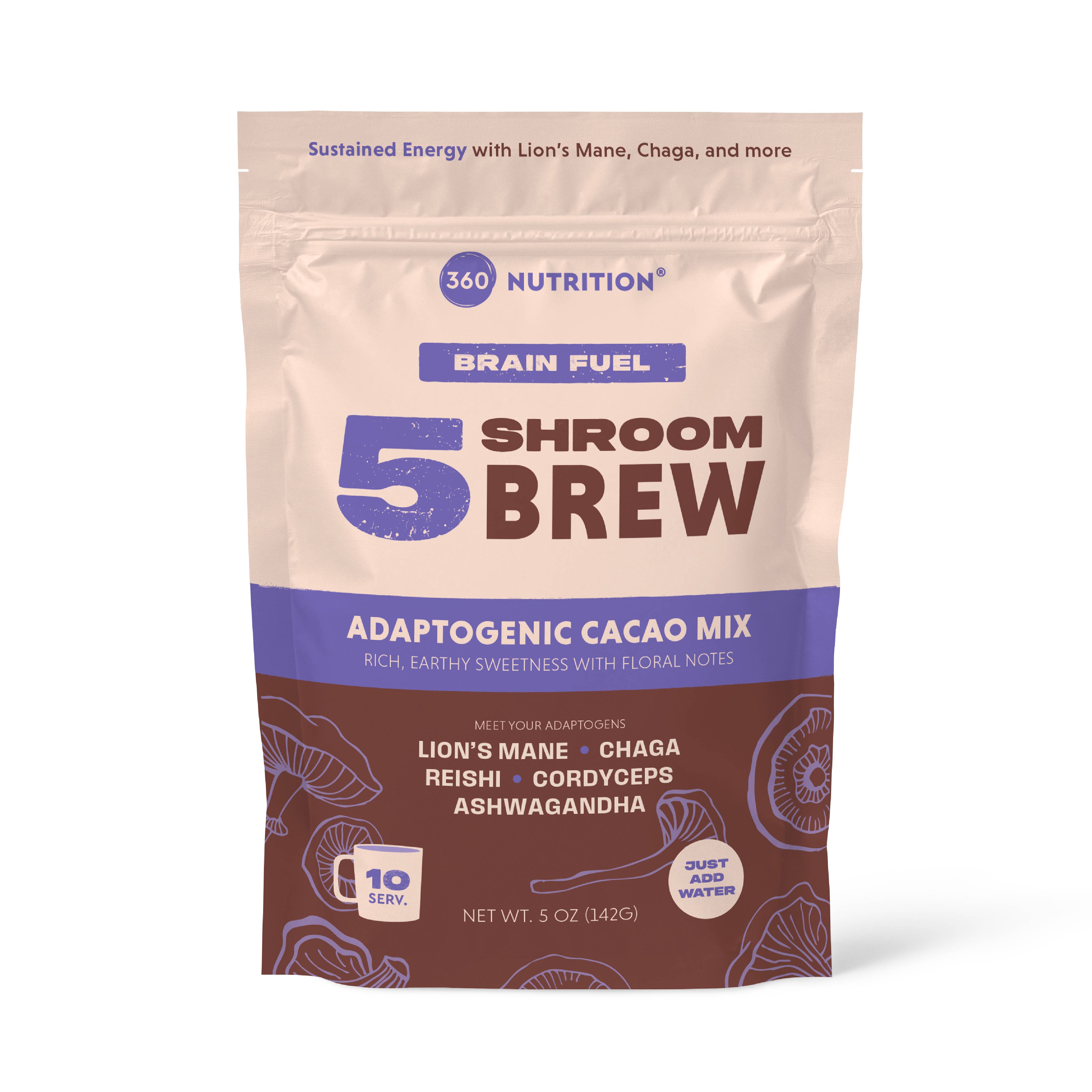 360 Nutriton - Wholesale Protein/Superfood Powder - 5 Shroom Brew - Adaptogenic Cacao 5 oz