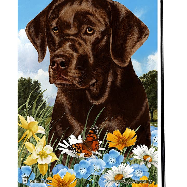 Pet Gifts USA, LLC - Wholesale Flag - Labrador Chocolate English Summer Flowers Garden Flag