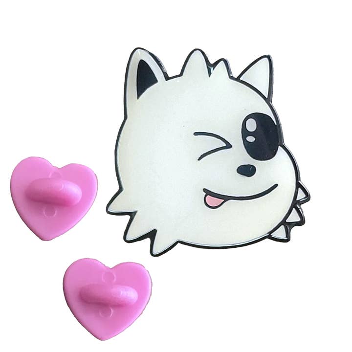 Winking Dog Face Glow Pin for wholesale by Munjo Munjo