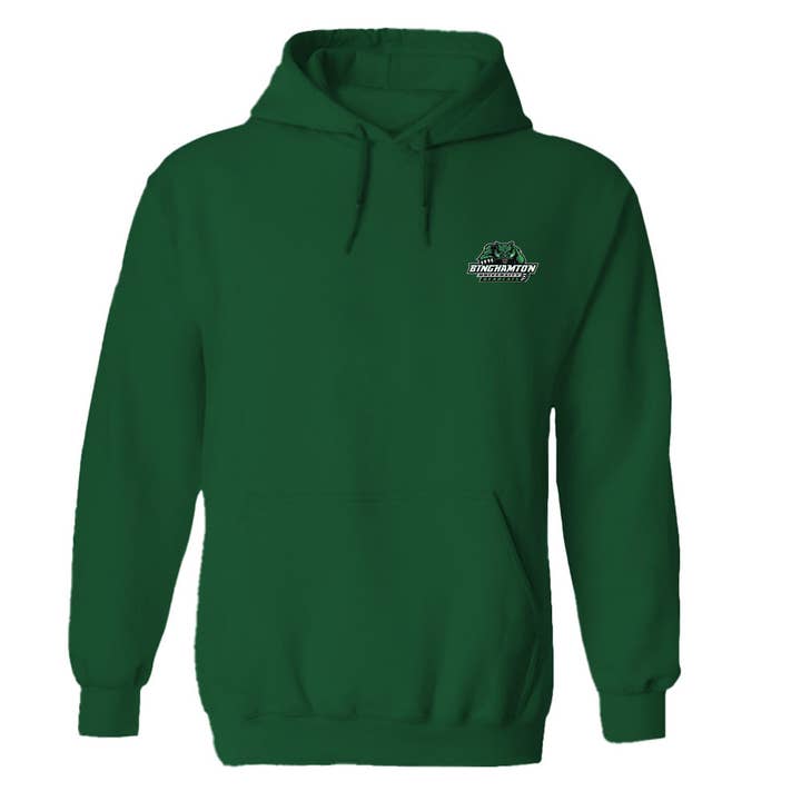 Binghamton University Bearcats Hand Sketched Vive La Fete Impressions Artwork Green Cotton Fleece Long Sleeve Hoodie for wholesale by Vive La Fete