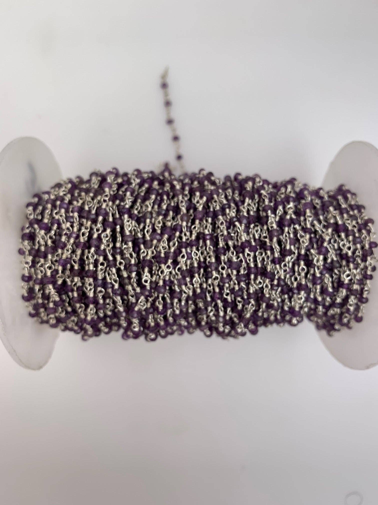 Purity Beads - Wholesale Prayer Beads Necklace - Amethyst Rosary Chain, Silver Plated, Faceted Natural Amethyst Chain, Size: 3mm, 1 foot.1