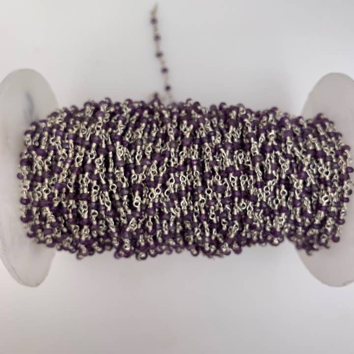 Purity Beads - Wholesale Prayer Beads Necklace - Amethyst Rosary Chain, Silver Plated, Faceted Natural Amethyst Chain, Size: 3mm, 1 foot.1