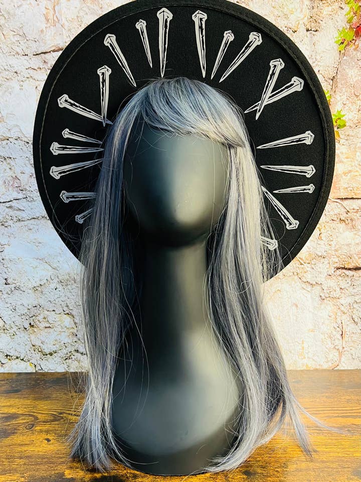 Vegan Felt Wide Brim Hat - Flat Top XL Brim - "Coffin Nails" for wholesale by Witchwood Bags