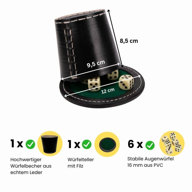 GICO Spielwaren – Engroshandel Terninger – GICO kvalitets terningebæger XL med terningebakke & 6 terninger1
