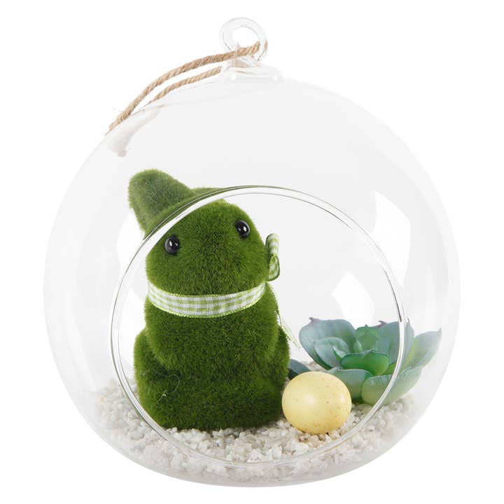 Décoration de terrarium en verre suspendu avec lapin pour la vente par Flora Bunda Inc