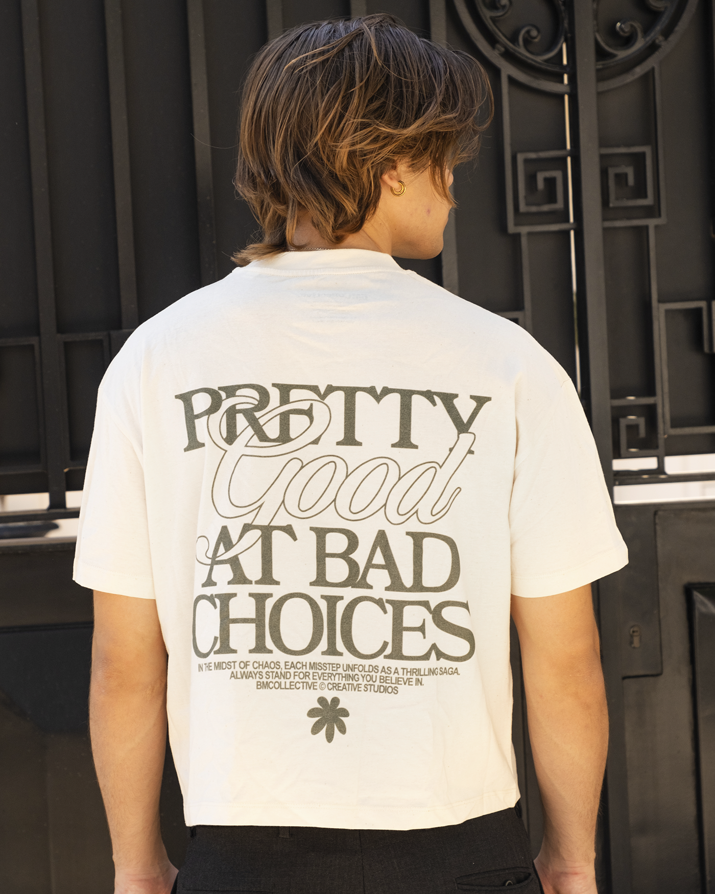 BMCollective - Venta al por mayor Camiseta serigrafiada - Mujer - Camiseta corta crema « Pretty Good at Bad Choices »3
