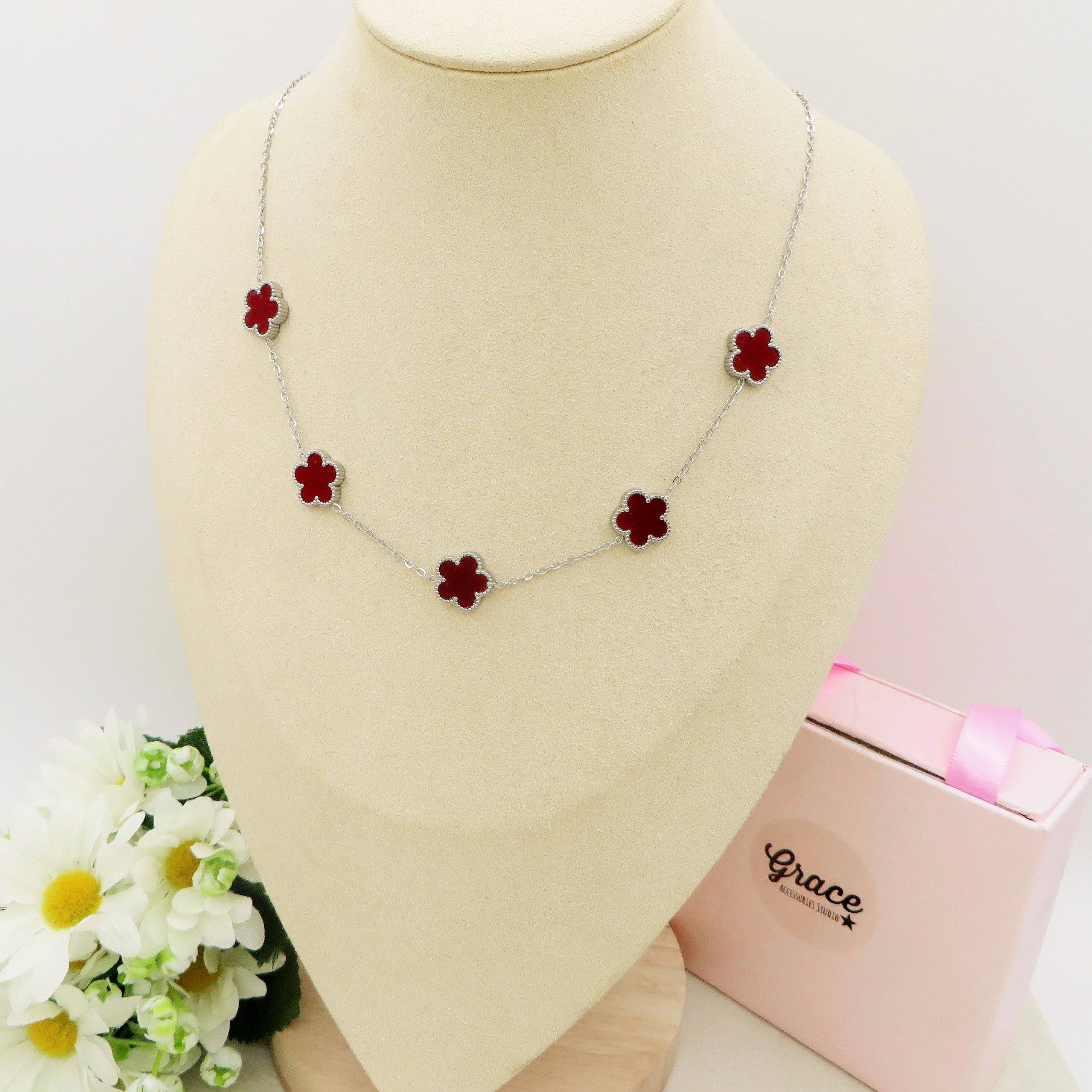 Daemon srls - Wholesale Pendant/Charm Necklace - LILY  Bordeaux ACCIAIO INOSSIDABILE ~ Collana fiori in madreperla1