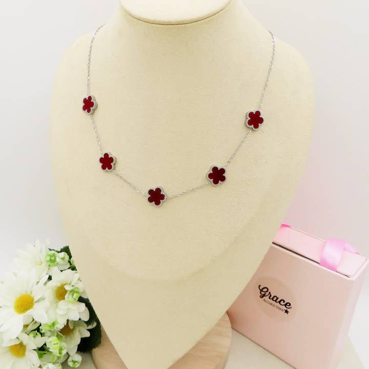 Daemon srls - Wholesale Pendant/Charm Necklace - LILY Bordeaux ACCIAIO INOSSIDABILE ~ Collana fiori in madreperla1