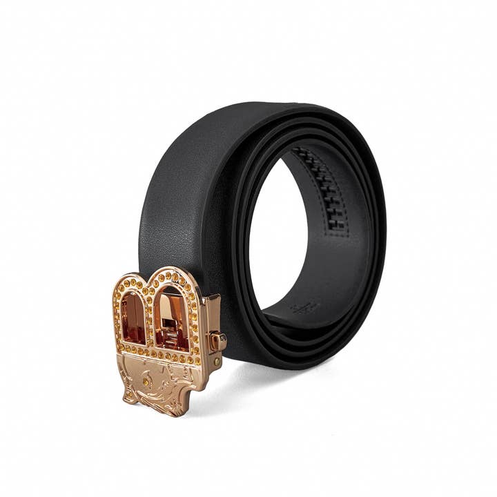 Smooth Leather Auto Buckle Belt – Gold Edition-GOLD/BLACK for wholesale by BAROCCO
