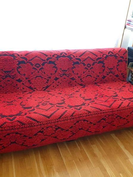 Red and black elegant cover for bed or sofa made by hand for wholesale by MADE WITH LOVE RO SRL