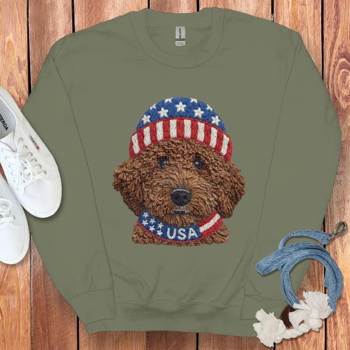 Puppy Jo - Wholesale Graphic Sweatshirt - Unisex - Patriotic Chocolate Doodle Sweatshirt4