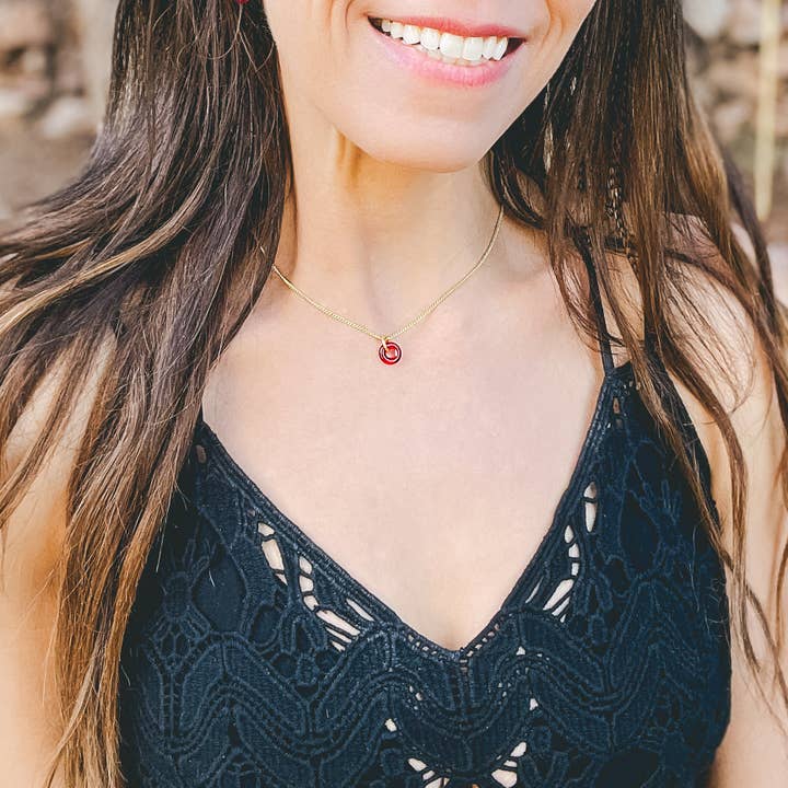 Red Gold Phish Donut Necklace ~ Small for wholesale on Faire