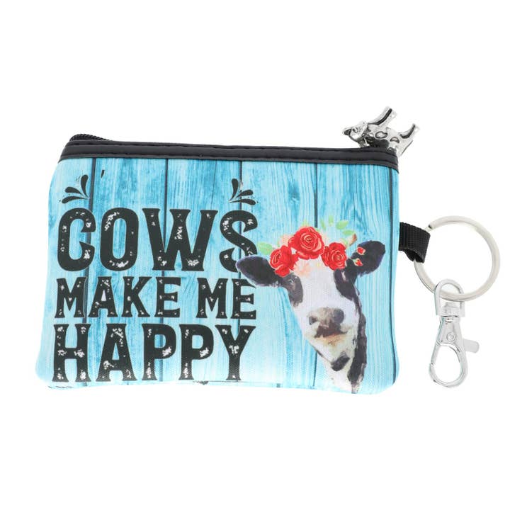 SP Sophia Collection - Wholesale Coin Purse - Women's - "Cows Make Me Happy" Cow w/ Roses On Wood Coin Purse1