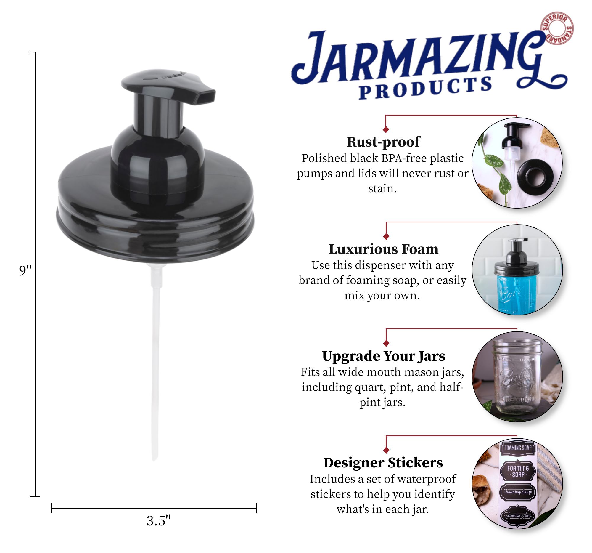 Jarmazing Products - Wholesale Soap Dispenser - Wide Mouth Mason Jar Foaming Soap Dispenser - Black1