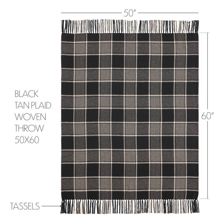 VHC Brands - Wholesale Throw Blanket - Eston Black Tan Plaid Throw 50x60