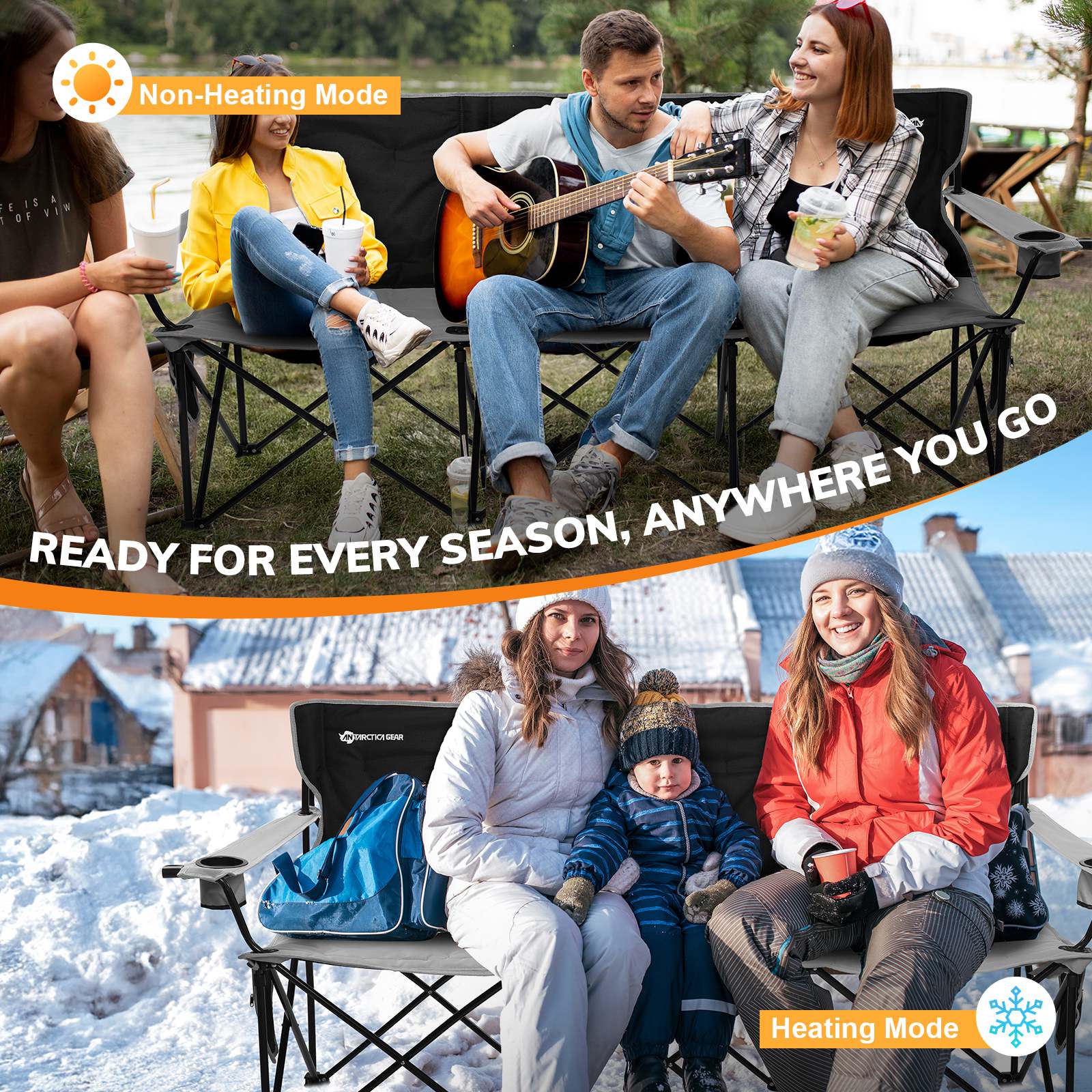 Antarctica Outdoors – wholesale Folding chair – ANTARCTICA GEAR Heated 3-Person Camping Chair with 12V 15000mAh Battery Pack7