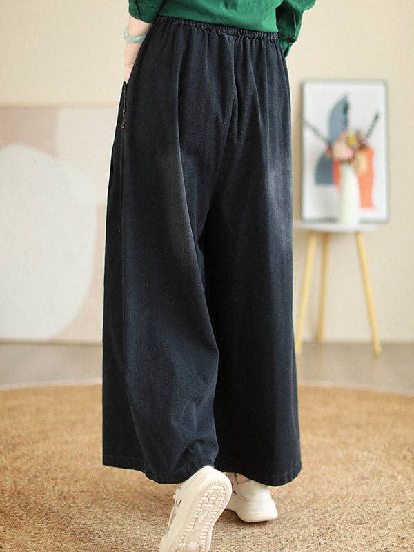 VividLux - Wholesale Jeans - Women's - Loose Wide Pants Elasticity Pleated Flared Trousers Jean Pants Bottoms4