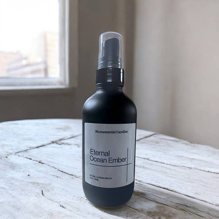 Eternal Ocean Ember Matte Black Room/Linen Spray for wholesale by Monumental Candles LLC