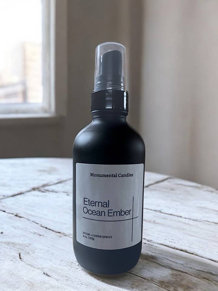 Eternal Ocean Ember Matte Black Room/Linen Spray for wholesale by Monumental Candles LLC