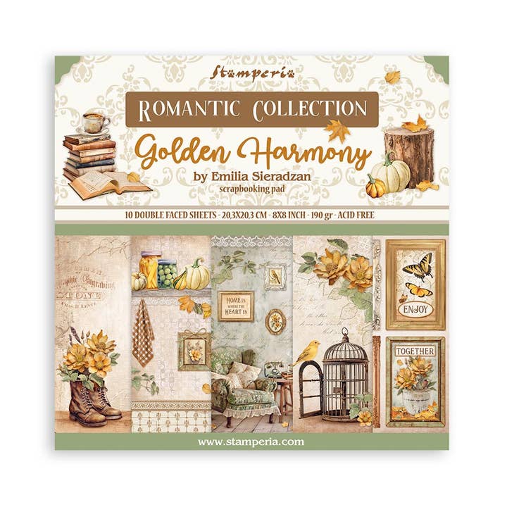 Ninnys Napkins - Wholesale Scrapbook - Stamperia 8" Scrapbook Paper Pad - Golden Harmony