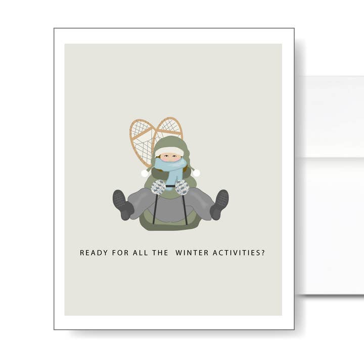 Sledding and Snowshoe Winter Fun Card for wholesale by Little Dorset Shop