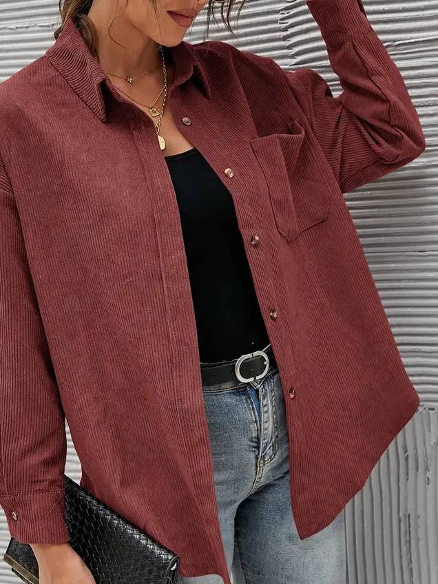Lovesoft - Wholesale Button Down Shirt - Women's - Women's Solid Color Loose Casual Corduroy Shirt13