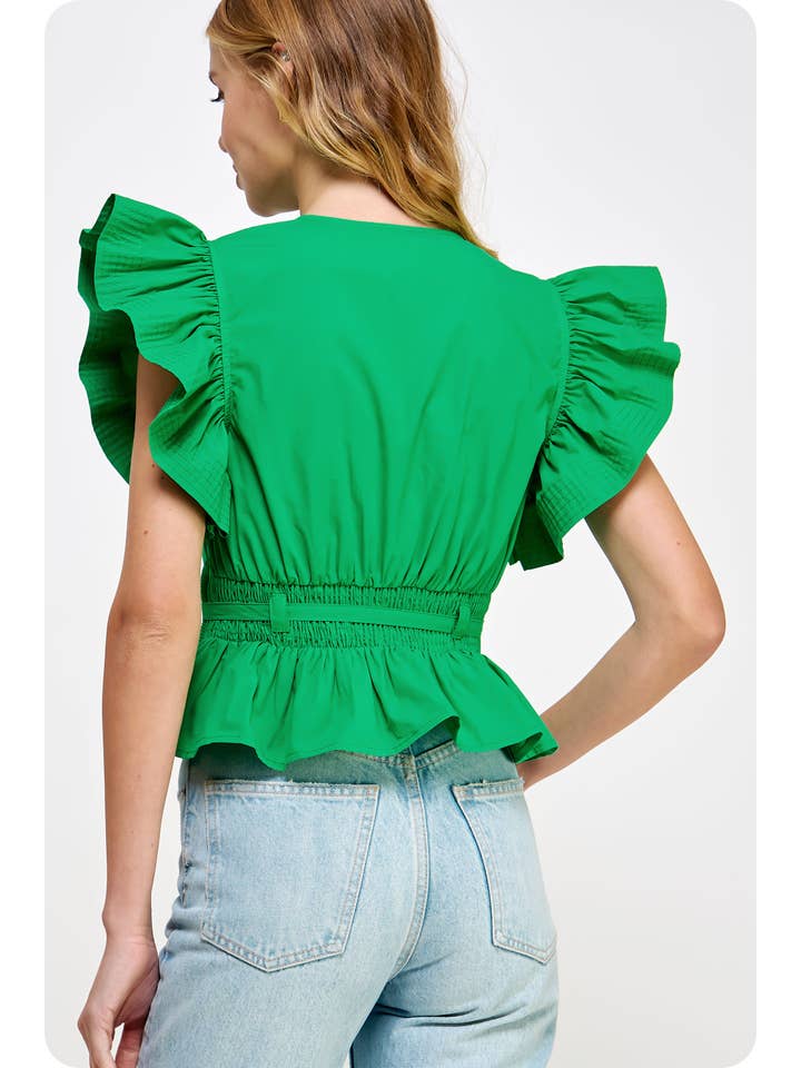 Strut & Bolt - Wholesale Blouse - Women's - Flutter Sleeve Peplum Poplin Top35