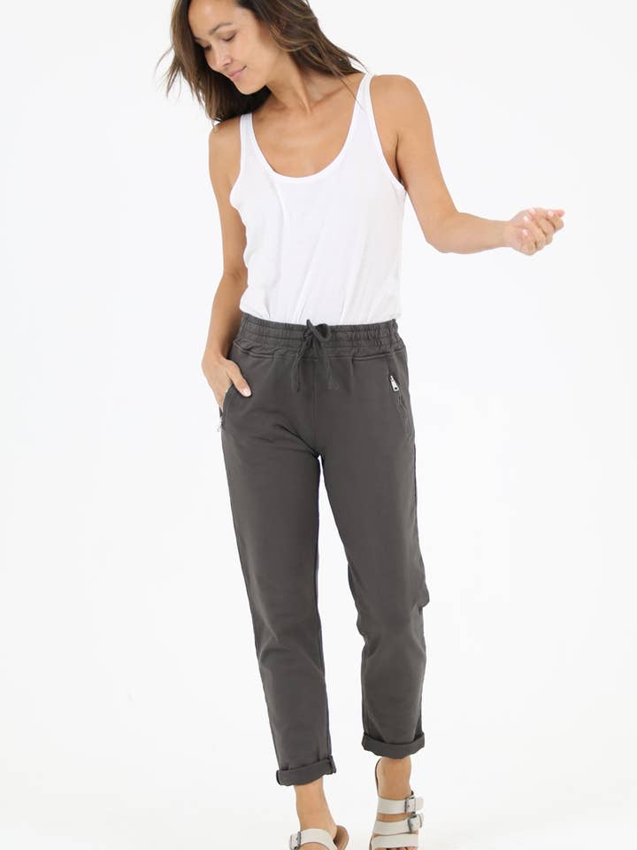 Nostalgia - Wholesale Lounge Sweatpants/Joggers - Women's - NP746-ASIS PULL ON TIE FRONT ZIPPER POCKET FRENCH TERRY JOGG