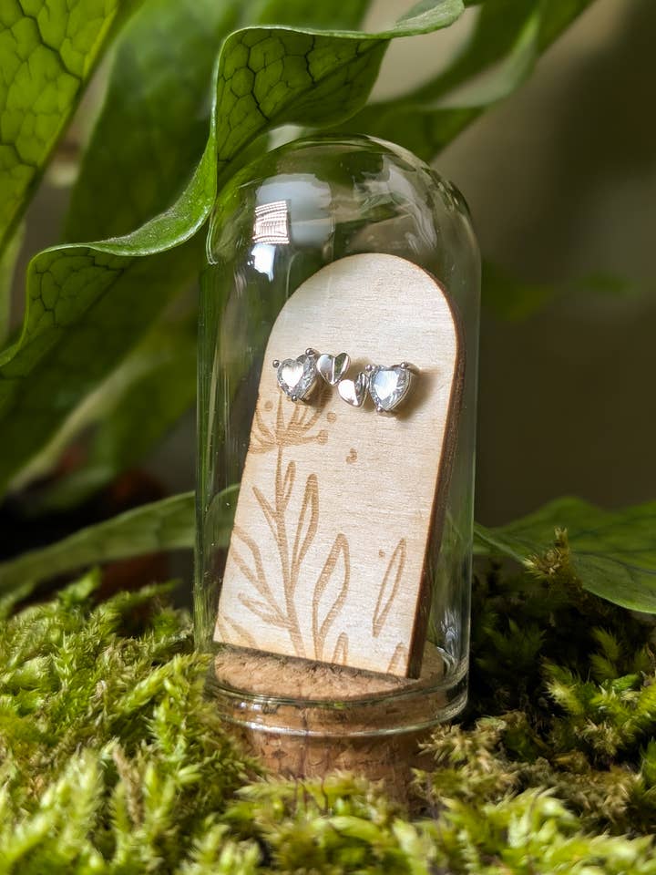 Double Heart Sterling Silver & Cubic Zirconia Studs for wholesale by Banksia Botanicals