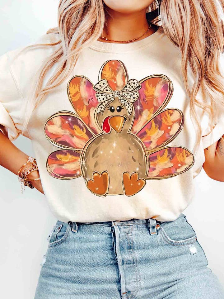 NVC Ecommerce LLC - Wholesale T-Shirt (Graphic) - Women's - Colorful Gold Glitter Turkey Sweatshirt, Thanksgiving Shirt0