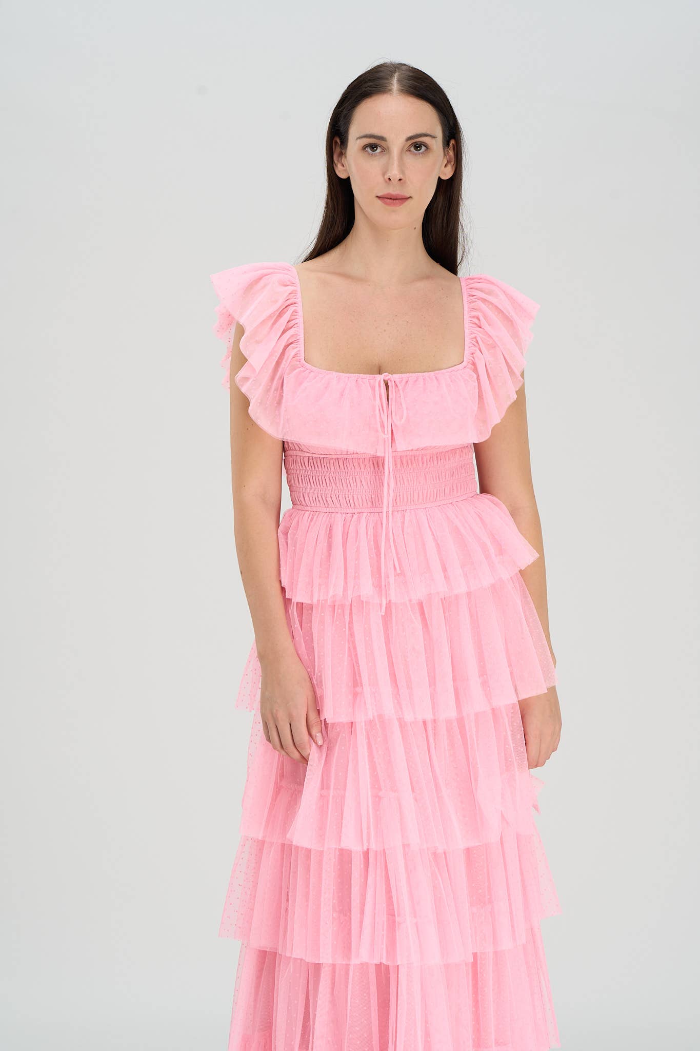 DUSTY ROSE - Venta al por mayor Vestido - Mujer - Vestido largo de tul con lunares en capas Whimsy15