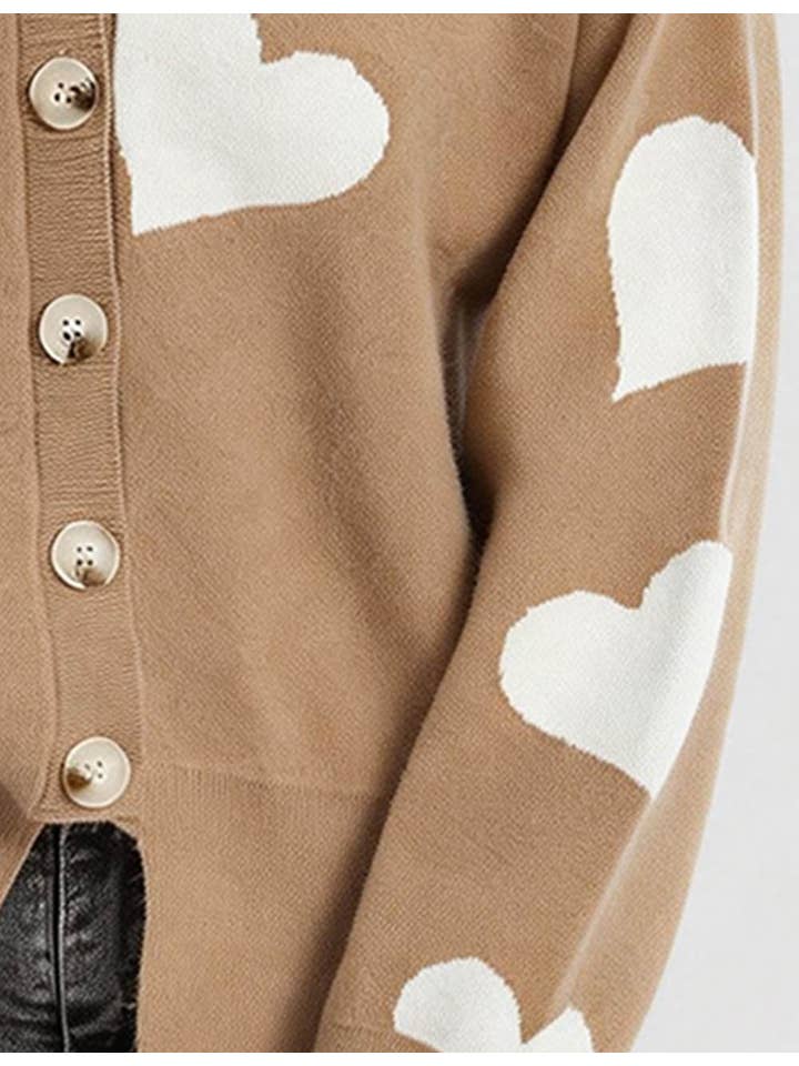 Sweetkama – Cardigan - Mulher por atacado – Cardigan feminino com coração e botões, gola redonda, modelo 236812