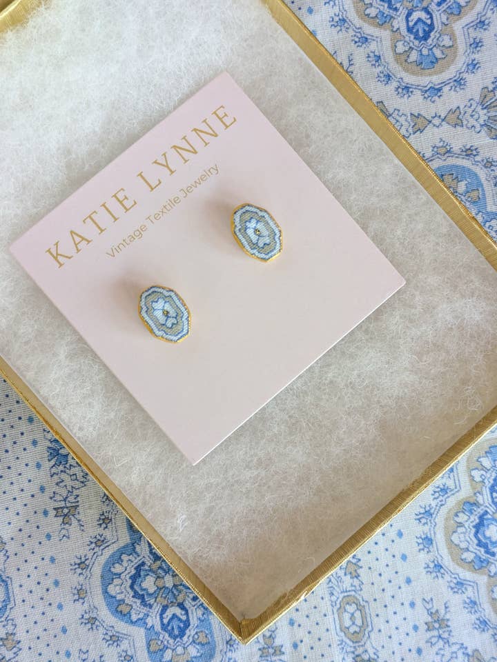 Henrietta Stud Earring - Taupe for wholesale by Katie Lynne - Vintage Textile Jewelry