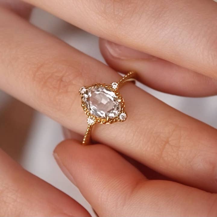 White Topaz Versailles Ring- 14k Gold Vermeil for wholesale on Faire3
