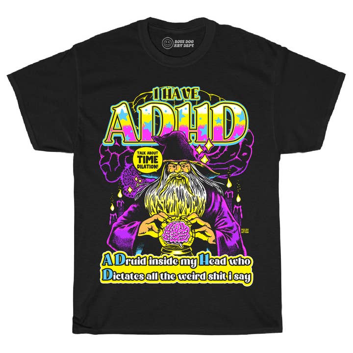 ADHD Wizard Black Tee for wholesale by Boss Dog