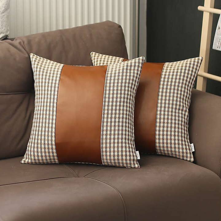 MIKE & Co.   NEW YORK - Wholesale Throw Pillow Cover - Boho-Chic Decorative Vegan Faux Leather Pillow Covers 2Pcs2