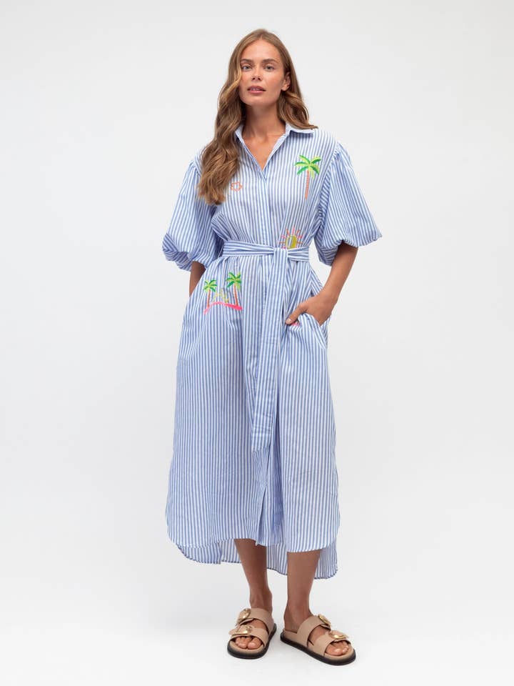 EMBROIDERED SHIRTDRESS MIDI DRESS for wholesale by Global Fashion House