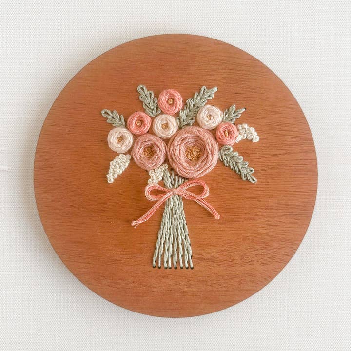Blush Bouquet Laser-Cut Wood Embroidery Kit for wholesale by Sew Festive Embroidery Co.