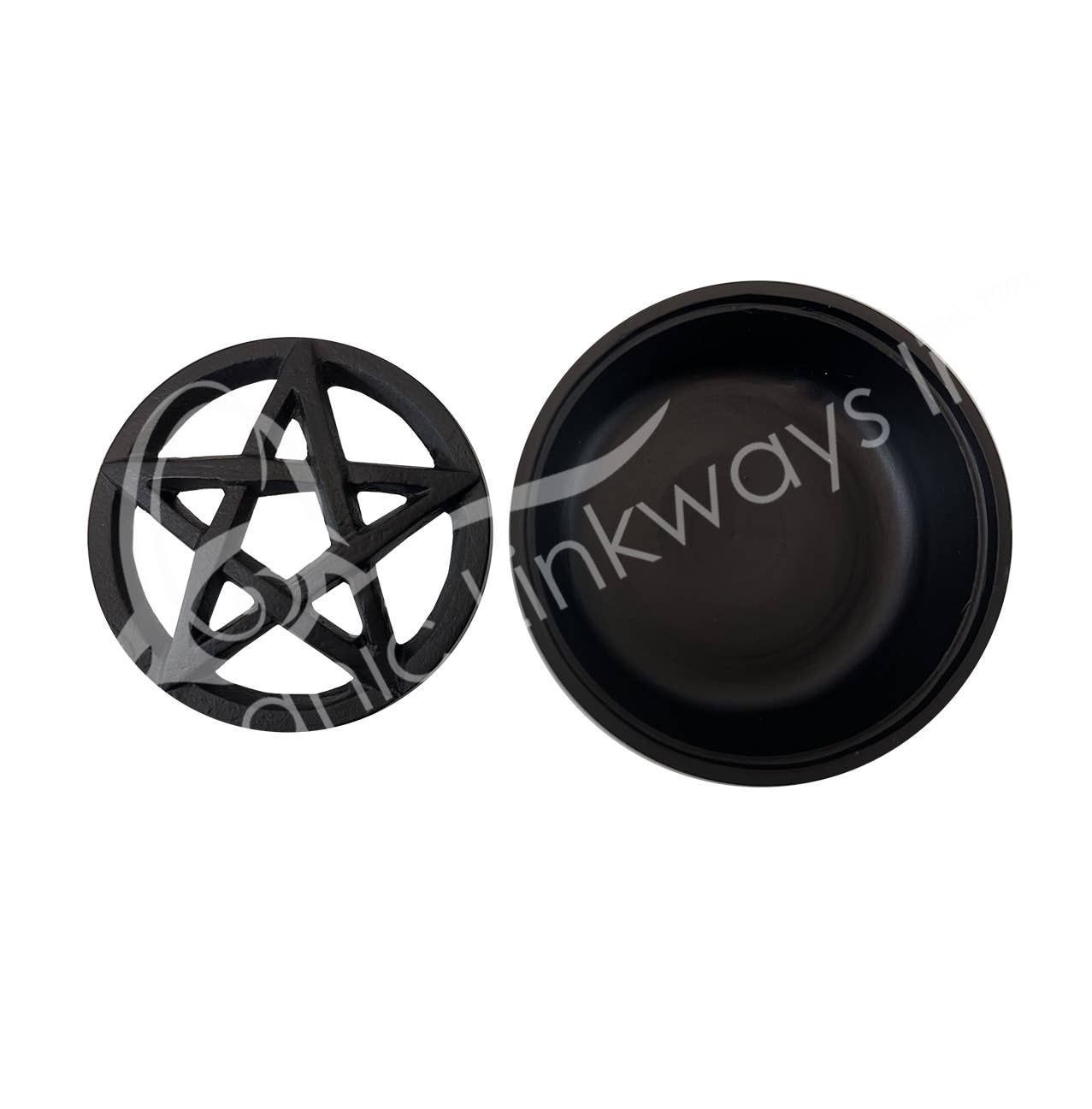 Oceanic Linkways Inc - Wholesale Spiritual Stone/Crystal - (PC)INCENSE HOLDER - CAULDRON WITH PENTACLE LID CAST IRON 3.2