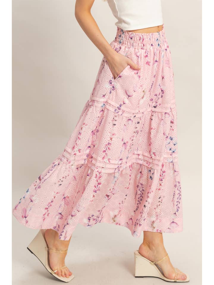 Jupe à taille smockée florale pour la vente par HYFVE