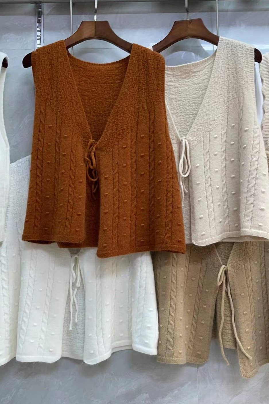 Rosa Clothing - Wholesale Knit Top - Women's - V-neck Ribbon Bow tie front lace up knit Cardigan gilets11