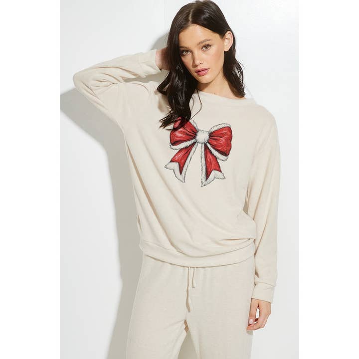 Sudadera suave de manga larga con estampado de lazos navideños para venta al por mayor de Phil Love