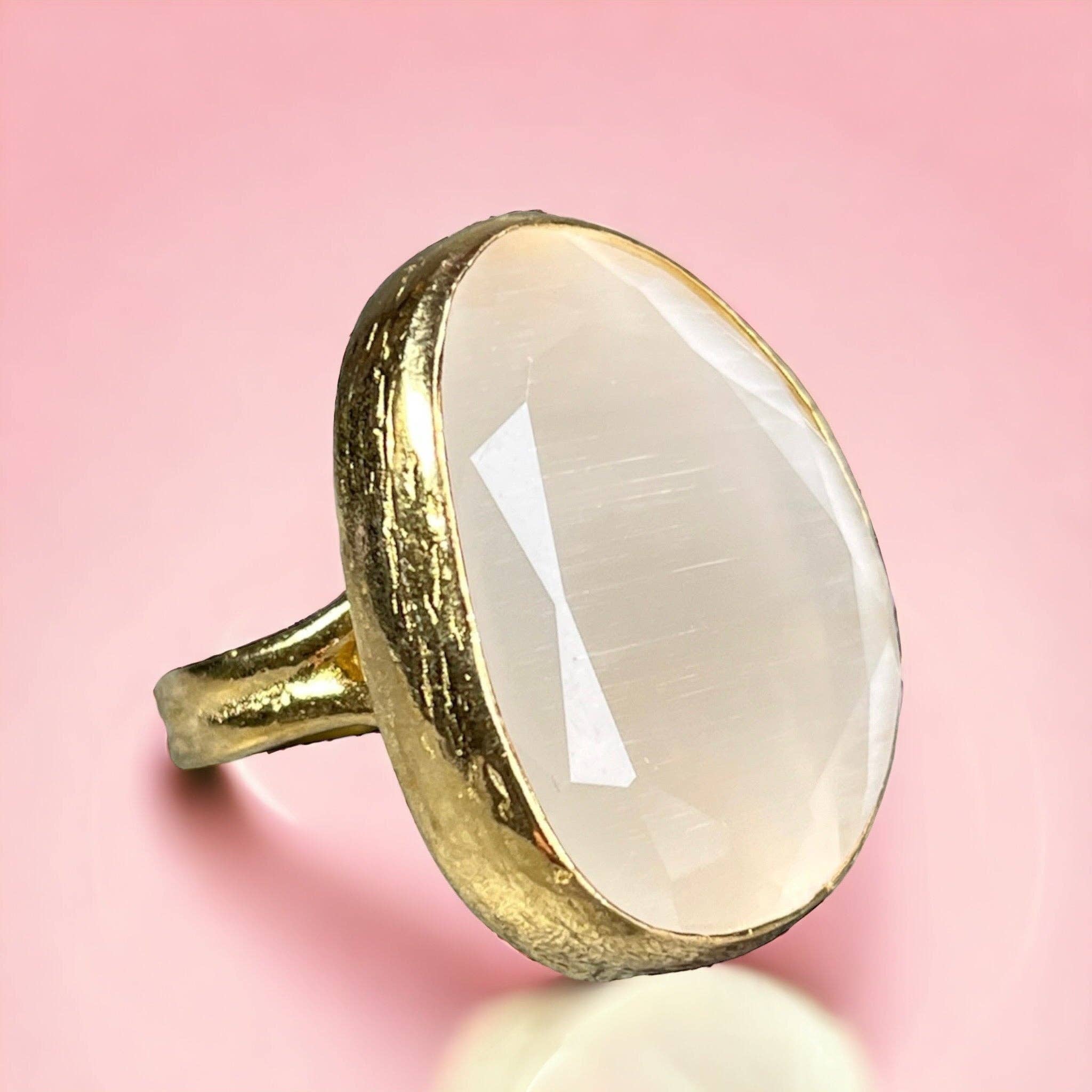 TOURMALYN - Vente Bague de cocktail/de cérémonie - Bague "ZOELIE" pierre naturelle agate blanche dorée or fin2