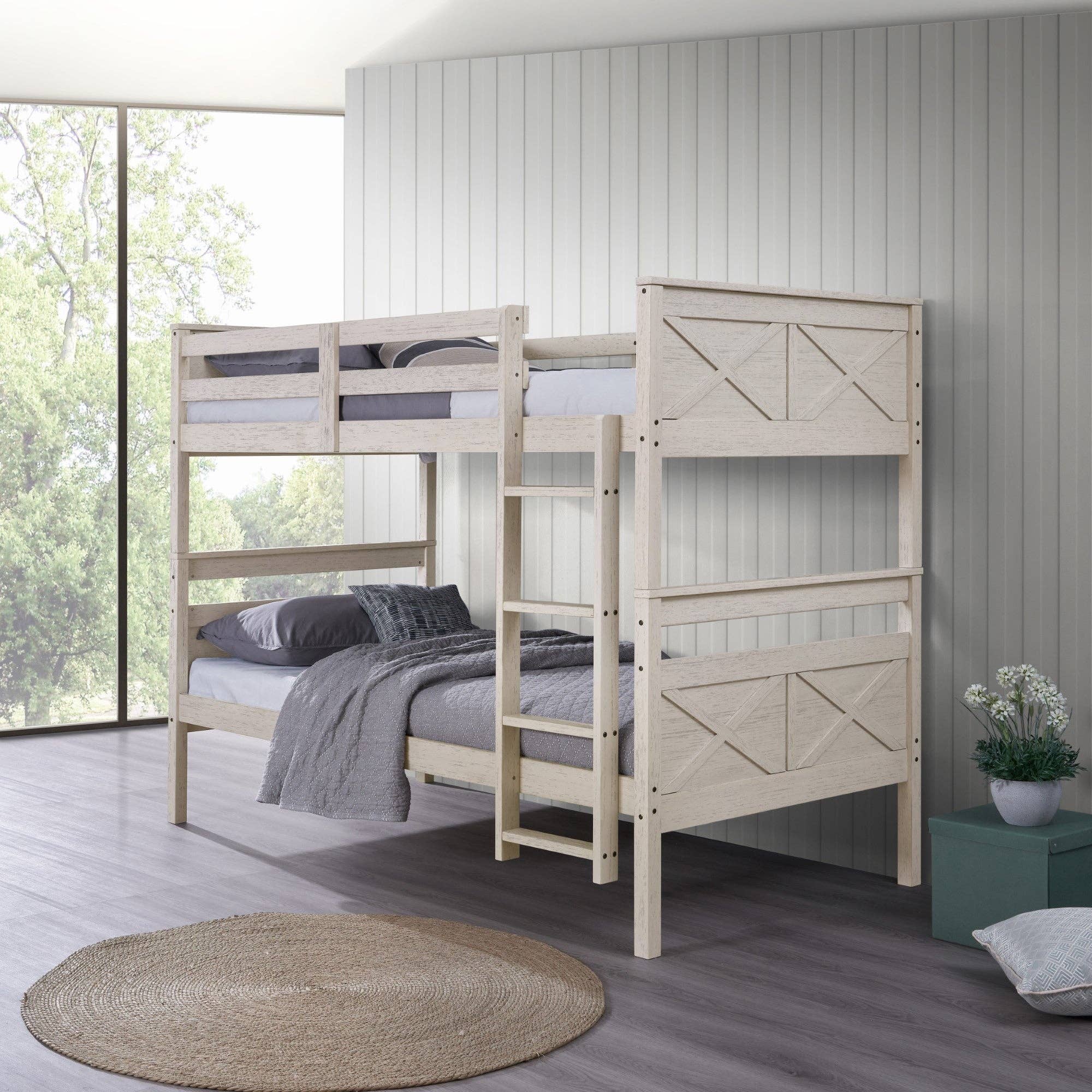 Home Design - Wholesale Bed - Home Design Exeter Twin Over Twin Solid Wood Standard Bunk Bed Frame